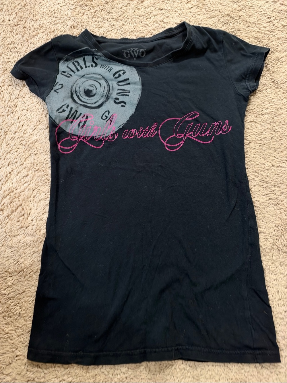 Black Graphic Tee — Pink Script